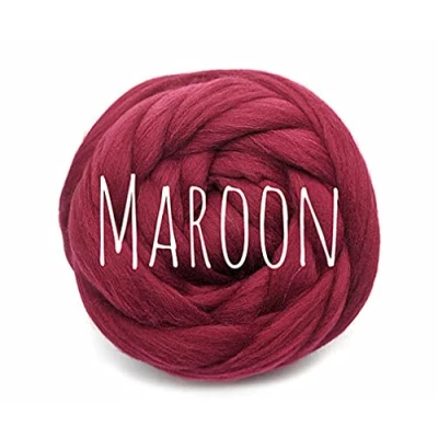 Image of Chunky Wool Maroon for arm Knitting Blanket Weaving Felting Jumbo Yarn Giant Soft 250g (0.55lb)