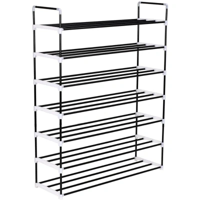 Image of vidaXL Shoe Rack with 7 Shelves Metal and Plastic Black