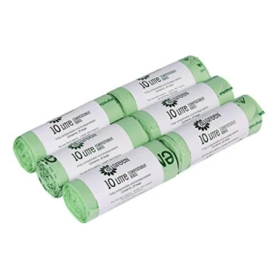 Image of 10 Litre x 150 All Green Bags Compostable Kitchen Caddy Liner Food Waste Bin Liners EN 13432 with Composting Guide