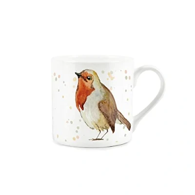 Image of Purely Home Watercolour Robins Mug Bone China White Coffee/Tea Present Gift for Bird Lovers