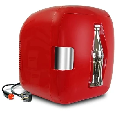 Image of Coca Cola Coke Mini Fridge For Bedrooms 7.9L Small 12 Can Table Top Fridges Snacks Lunch Food Drinks Beverages Home RV Car &amp; Travel 12v Portable Personal Cooler Warmer Red