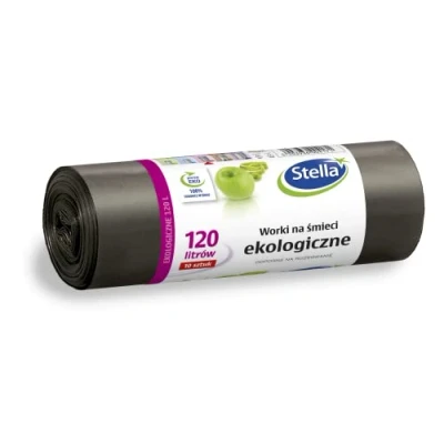 Image of Stella 004171 Bin Liners Eko 120 L Pack of 10 for Household Waste Office Made Thick LDPE Regranulate Film Colour: Black