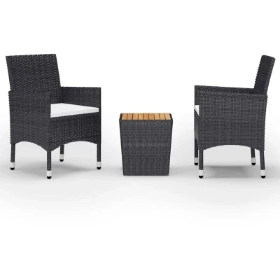 Image of Vidaxl 3 Piece Garden Bistro Set Poly Rattan and Solid Wood Black