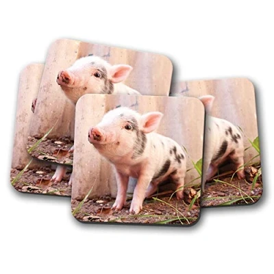 Image of 4 Set Cute Piglet Coaster Micro Pig Farm Animal Baby Fun Farmer #15589