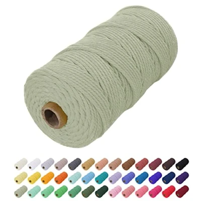 Image of Uiopa Macrame Cord 2mm x 200m, Natural Cotton Coloured Yarn Soft Rope, String Twine for Crafts, Plant Hanger, Wall Hanging, Wrapping, Christmas Decorations (Bean Green)