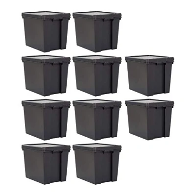 Image of Wham Bam 100% Recycled Super Strong Impact Resistant Black Re Usable Storage Boxes With Lids 24 Litre 38.5 x 29 31.5cm (10 Boxes)