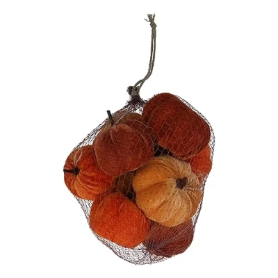 Image of Gisela Graham Bag of Multicoloured Velvet Pumpkin Halloween Decorations