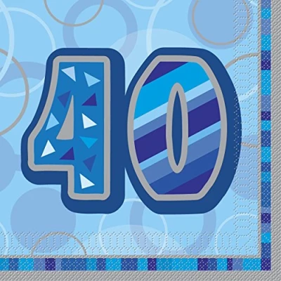 Image of Unique Party 28461 Glitz Blue 40th Birthday Paper Napkins, Pack of 16