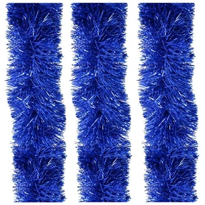 Image of Mr Crimbo Pack of 3 x 2m Luxury Tinsel 15cm Thick Christmas Tree Decoration Blue