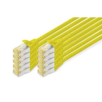 Image of DIGITUS LAN cable Cat 6A 2m 10 pieces RJ45 network S/FTP shielded Compatible with 6 &amp; 7 yellow