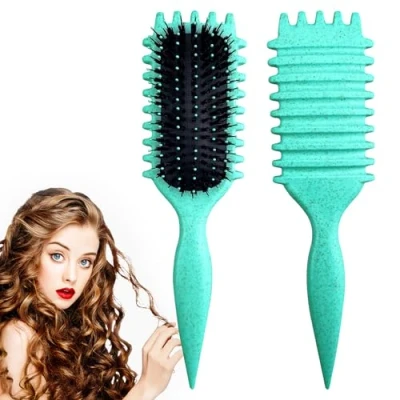 Image of Curly Hair Brush,Curl Defining Brush,2024 Newest Boar Bristle Brush For Combing and Shaping,Reduce Pulling Curl Separation Defined Curls(green)