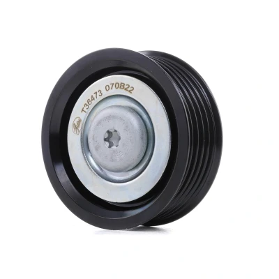 Image of 252872A000, 252872A100, 252872A600 Idler Pulley GATES T36473 PowerGrip with grooves HYUNDAI: ix35, i30 II Hatchback, i10 I, KIA: Sportage III, RIO 3