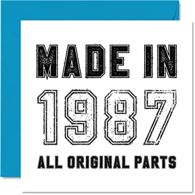 Image of 37th Birthday Card for Men Women Him Her Made in 1987 All Original Parts Funny Thirty Seven Seventh Dad Mum Brother Sister Friend, 145mm x Humour Greeting Cards