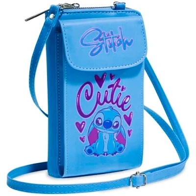 Image of Disney Stitch Crossbody Bag for Girls Phone with Card Slots Adjustable Strap (Blue)