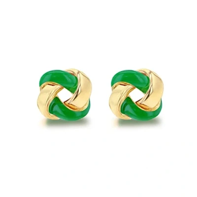 Image of Tuscany Silver Women&#039;s Sterling Yellow Gold Plated 7.5mm Green Enamel Small Knot Stud Earrings
