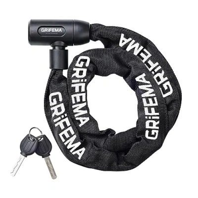 Image of GRIFEMA GA1201 12 Bike Locks High Security with 2 Keys, Chain Lock Heavy Duty, 120cm Bicycle/Cycling for Cycle, Moto, Door, Gate Fence, Black/White