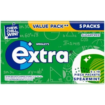 Image of Extra Spearmint Flavour Xylitol Sugarfree Chewing Multipack 5 x 10 Pieces