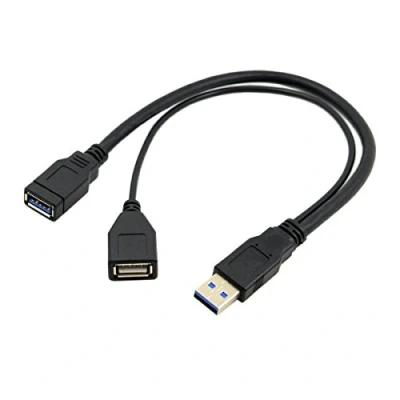 Image of CableccBlack USB 3.0 Male to Dual Female Extra Power Data Y Extension Cable for 2.5&quot; Mobile Hard Disk