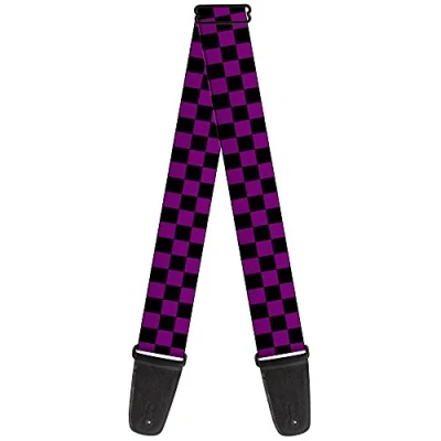 Image of Buckle Down Guitar Strap Checker Black Purple 2 Inches Wide (GS W30315)