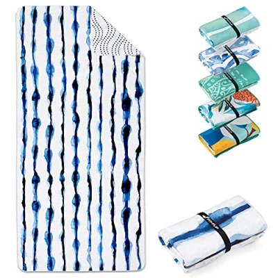 Image of Fit Flip microfibre beach towel large lightweight, compact and super absorbent sand free quick dry towel, 100% recycled travel Batik Stripes 160x90cm