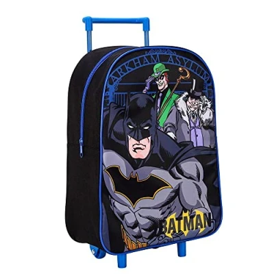Image of Kids Standard Folding Trolley Hand Luggage Bag Backpack for School Travel Holidays (Batman)