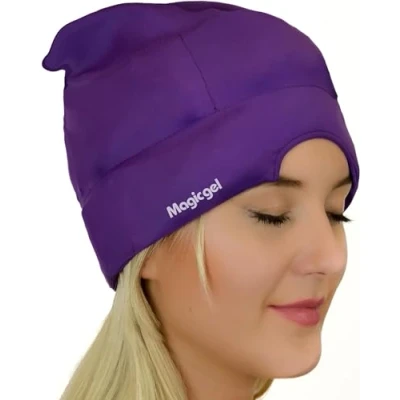 Image of Magic Gel Migraine Ice Head Wrap Real &amp; Headache Relief The Original Cap Cold, Comfortable, Dark Cool; Endorsed by Physicians, Loved Thousands (Purple)