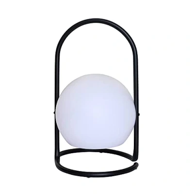 Image of MiniSun MinSun Contemporary Black Metal Wire Lantern Frame Table Lamp with a Rechargeable RGB Colour Changing LED White Globe Shade