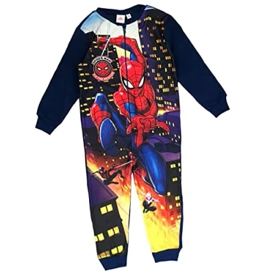 Image of Marvel Spiderman Boys Fleece Onesie, Navy, Age 9 10 Years