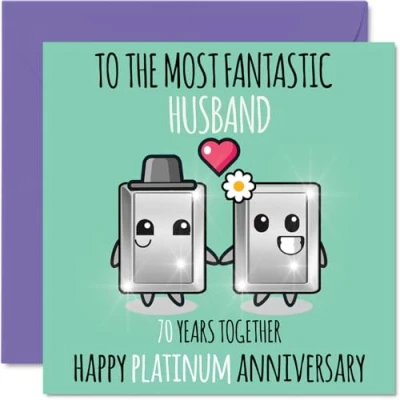 Image of Cute Platinum Anniversary Card for Husband 70 Years Together Happy 70th Wedding Cards from Wife, 145mm x Greeting Seventieth Anniversaries