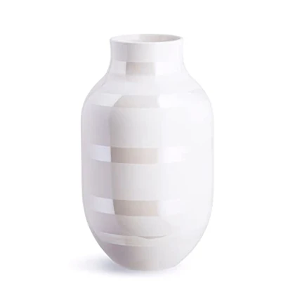Image of Hak Kähler Omaggio vase made of porcelain with stripes, modern vase, round, bulbous, Scandinavian design for flowers, mother pearl, 20cm, 30,5 cm