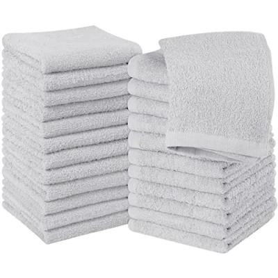 Image of Utopia Towels Cotton Washcloths Set Pack of 24 100% Ring Spun Cotton, Premium Quality Flannel Face Cloths, Highly Absorbent and Soft Feel Fingertip (24 Pack, Silver)