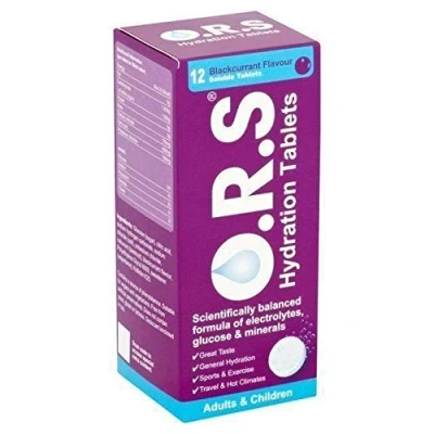 Image of O.R.S Hydration Tablets with Electrolytes, Vegan, Gluten and Lactose Free Formula Soluble Sports Natural Blackcurrant Flavour, 12 (Pack of 12)