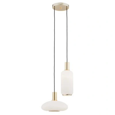 Image of Sagunto Pendant Ceiling 2 Light Opal Matt, Brass Steel