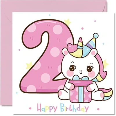 Image of 2nd Birthday Card Girl Magical Unicorn Happy 2 Year Old Girl, Girls Cards for Her, 145mm x Greeting Daughter Niece Granddaughter Kid Children