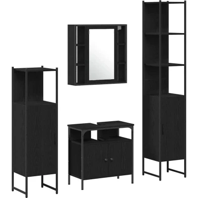 Image of vidaXL 4 Piece Bathroom Furniture Set in Black Oak—Engineered Wood