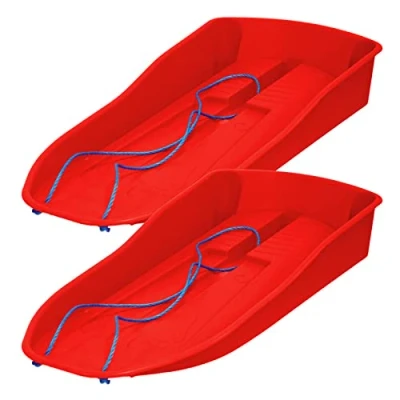 Image of simpahome Deluxe Smiley Design Red Plastic Unisex Children &amp; Adults Snow Bullet Sledge Toboggan x 2