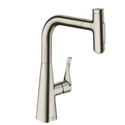 Image of hansgrohe Metris Select M71 73817800 Kitchen Mixer Tap 2 Jets with Pull Out Sprayer Stainless Steel Look
