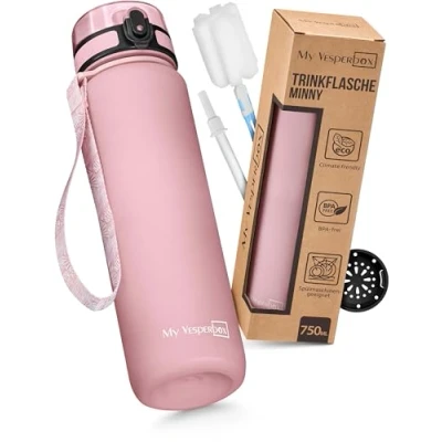 Image of My Vesperbox Minny Children&#039;s Water Bottle 750 ml Leak proof &amp; BPA Free Includes Replacement Seal, Cleaning Brush, Fruit Strainer Optional Straw Ideal for School, Nursery Sports