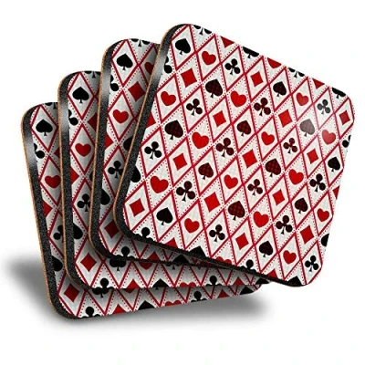 Image of Destination Vinyl ltd Great Coasters (Set of 4) Square Playing Cards Hearts Spades Drink Glossy Coasters/Tabletop Protection for Any Table Type #3724