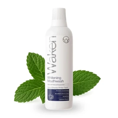 Image of Waken Whitening Mouthwash, with Added Fluoride, Prevents Enamel Stains, Helps Protect Against Cavities and Reduce Plaque, Alcohol Free, Vegan, Recycled Packaging, Natural Peppermint Flavour, 500ml