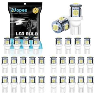 Image of Alopee 30 Pack 194 501 White LED Light 12V,120Lum 6500K Car Interior and Exterior T10 5 SMD 5050 Chips Replacement For W5W 168 2825 Map Dome Courtesy License Plate Dashboard Side Marker