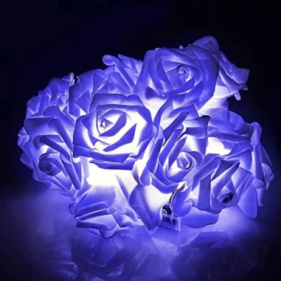 Image of 2M 20 LED Battery Operated Rose Flower Fairy String Lights Wedding Room Garden Christmas Decoration (Blue)