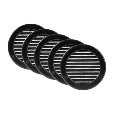 Image of Vent Systems Ø100 mm / 4&#039;&#039; Inch Black Soffit Cover with Flange Pack of 5 Round Air Louver Grille Built in Insect Screen HVAC Vents for Bathroom, Home Office, Kitchen