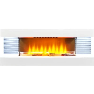 Image of Sureflame WM 9332 Electric Wall Fireplace Suite with Downlights &amp; Remote in Pure White
