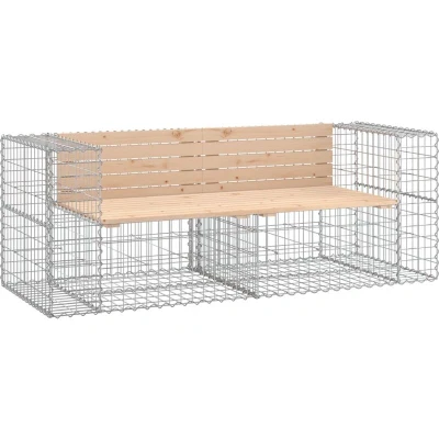 Image of vidaXL Solid Pine Wood Garden Bench, Compact Outdoor Seating with Durable Galvanised Steel Gabion Base, Rustic Design for Gardens, Patios &amp; Backyards Brown