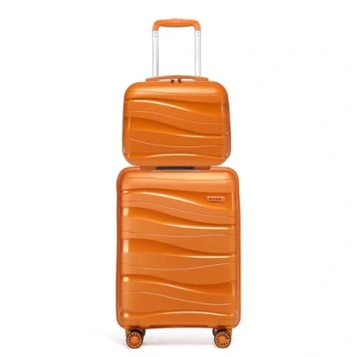 Image of Kono Suitcase Sets of 2 Piece Lightweight Carry On Hand Cabin Luggage Polypropylene Hard Shell with TSA Lock Spinner Wheels Travel Beauty Case (Set 2, Orange)