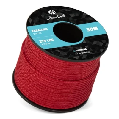 Image of Abma Cord 2.4mm Paracord 275 30m Nylon Rope 4 Strands Tactical Parachute Max. 125kg (275lbs) Red