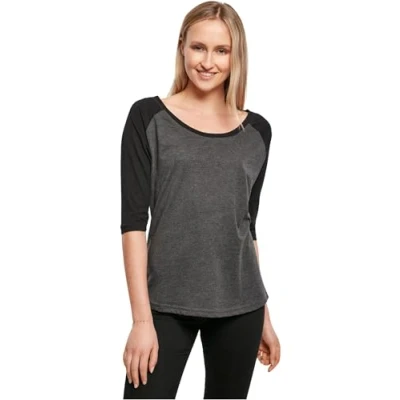 Image of Build Your Brand Women&#039;s Ladies 3/4 Contrast Raglan Tee T Shirt, White/Heather Grey, L