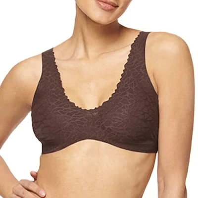 Image of Sloggi Women&#039;s Zero Feel Lace 2.0 Bralette Bustier, Ebony Brown, S