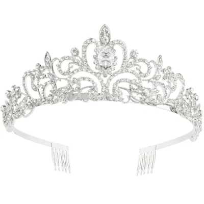 Image of Caiguoer Wedding Tiara Princess Queen Headband Silver Crystal Crown with Comb for Girl Women Bridal Prom Birthday Party